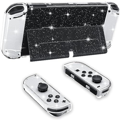 CUZKC Schutzhülle für Nintendo Switch OLED, Glitzer Dockable Case PC Abdeckung Gehäuse mit Flip Shell Kompatibel mit für Switch OLED Konsole, Klar
