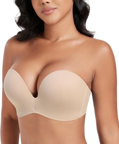 DotVol Damen Flügel-Design Push Up Bra Trägerloser BH Komfort Bügellos Unsichtbare Wirefree Anti-Rutsch BH(Beige,75C)