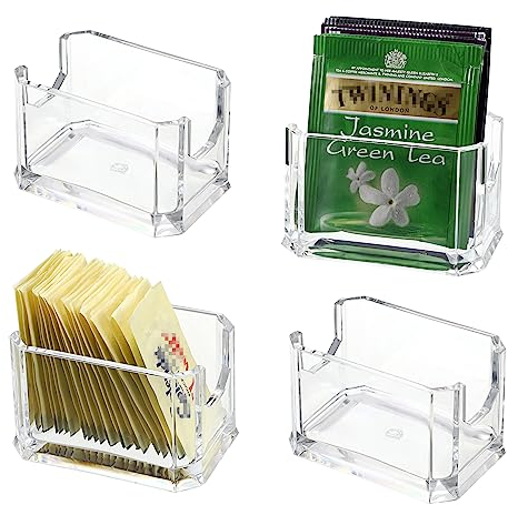 IGNPION Set of 4 Sugar Packet Holder, Acrylic Tea Bag Tabletop Organizer Caddy, Sweetener & Condiments Packet Bowl Small Storage Basket Container for Cafe, Restaurant, Bar, Hotel (Transparent)