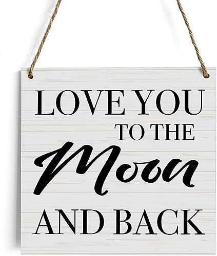 Rustic Romantic Wood Wall Art Wall Hanging Decor Motivational Nursery Decor I Love You Gifts for Him Her Wooden Decorative Plaque Sign for Kids Bedroom Living Room Love You to the Moon and Back Sign