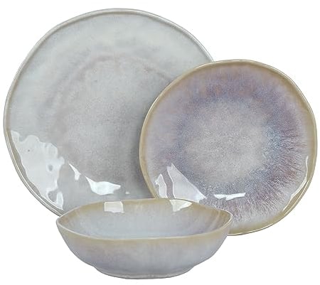 WeHome Lot de 18 assiettes colorées en céramique, modernes, lavables au lave-vaisselle, compatibles avec four à micro-ondes (glycine)