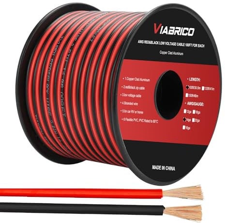 VIABRICO 14AWG 100FT Electrical Wire 2 Conductors Red Black for LED Lighting Strips Flexible Extension Cord 14 Gauge Copper Clad Aluminum Wire 12V/24V DC Cable