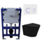 Verona Matt Black Wall Hung Rimless Toilet with Soft Close Seat White Glass Sensor Pneumatic Flush Plate 820mm Frame & Cistern