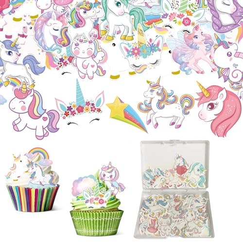 80 Stück Einhorn Tortendeko Essbar,Einhorn Tortendeko Essbar Einhorn Tortendeko Einhorn Cupcake Deko Einhorn Deko Torte für Kinder Mädchen Junge Geburtstag Baby Shower Party
