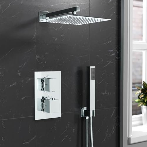 Nes Home 2 Dial 2 Way Square Concealed Thermostatic Shower Mixer,Head,Handset set Chrome