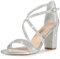 Perphy Glitter Sparkly Dress Pumps Open Toe Crisscross Strap Chunky Heel Sandals for Women Silver 5 UK/Label Size 7 US