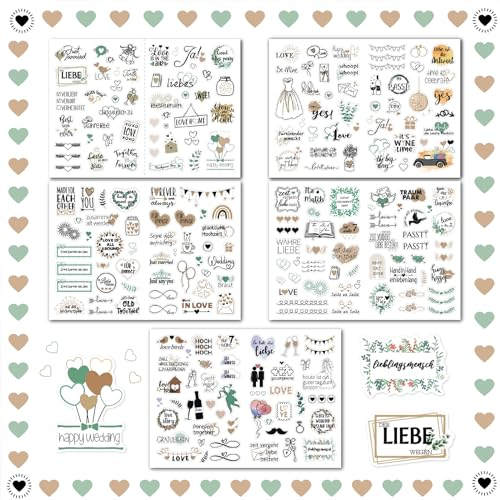 KOBOKO 213 Sticker Hochzeit, Sticker Hochzeit Gästebuch, Hochzeit Aufkleber für Gästebuch, Fotoalbum, Geschenk - Herzliche Deko für Hochzeiten (Deutsch&Englisch, Grün Stil)