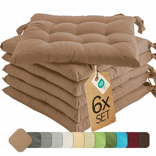 etérea Basic Sitzkissen 40x40 cm 6er Set mit Bändern Indoor Outdoor Taupe