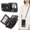 Lipvina Hülle für iPhone 15 Pro Hülle mit Band Kartenhalter handyhülle Hülle für iPhone 15 Pro mit Reißverschluss Band Ring Ständer Case für Frauen - Schwarz