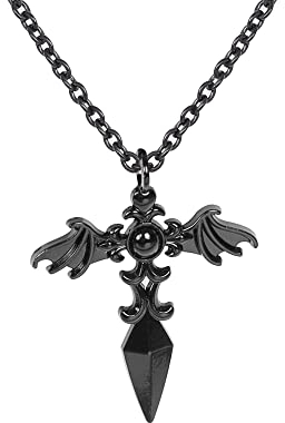 MILAKOO Edelstahl Anhänger Halskette für Frauen Schwarz Charms Link Ketten 23 Länge Lobster Clasp (Cross 2)