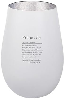 Der-Porzellan-Laden Windlicht mit Gravur Freunde Definition, Weiß Silber, Teelichthalter aus Glas mit Spruch, Tischdeko modern