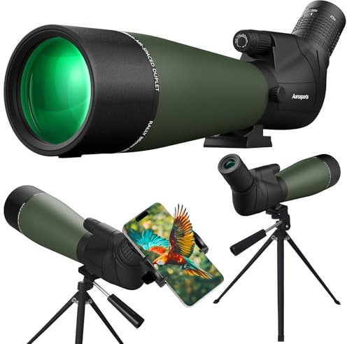 Aurosports 25-75X80 Spotting Scope with Tripod - BAK4 High Definition Waterproof Spotter Scope for Target Shooting Hunting Bird Watching, Scopes with Carrying Bag and Scope Phone Adapter (Green)