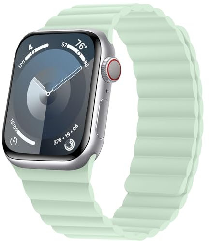HITZEE Compatible con Correa Apple Watch 49/46/45/44/42/41/40/38mm, Correas Magnética Silicona Suave Compatible para iWatch Ultra 2 Serie 10 9 8 7 SE 6 5 4 3 (38/40/41/42, Menta suave)