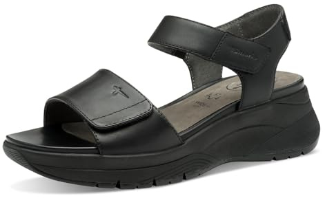 Tamaris Comfort Damen Sandalen flach aus Leder mit Klettverschluss, Schwarz (Black Uni), 39 EU