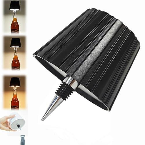 Asslye LED Wireless Bottle Lamp, LED Wine Bottle Lamp, Touch Control Bottle Lamp with 3 Color Temperatures, Rechargeable Cordless Bottle Light for Bars Restaurant Bedroom (Black)