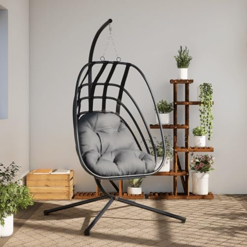 Tidyard Hängesessel Hängestuhl Hanging Chair Hängeschaukel Gartenschaukel Ei-Design mit Ständer Anthrazit Stahl