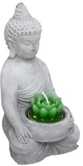 Avilia Porta Candela a Forma di Buddha in Cemento Grigio 15cm - Elegante Oggetto d'Arredo Zen per Atmosfere Rilassanti, Perfetto per Decorare Casa e Spazi di Meditazione
