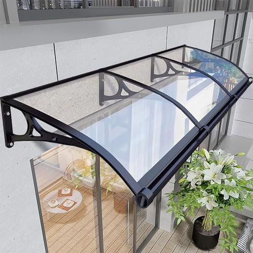 Window Awning Door Awnings, Aluminum Alloy Large Sink Front Door Awning Canopy, Polycarbonate Cover Modern Door Canopy, UV, Rain, Snow Protection-Transparent-80x130cm
