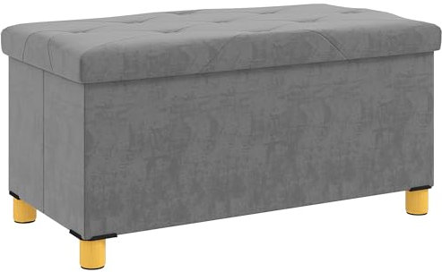 HOMCOM Sitzbank mit Stauraum faltbar Polsterbank mit Samtoptik, Sitztruhe mit Beine, Truhenbank für Wohnzimmer Schlafzimmer Flur 76 x 38 x 38 cm, Grau