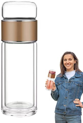 Tea Tumbler with Infuser | Portable Tumbler with Tea Strainer - Leakproof Glass Travel Bottle, Hot and Cold Tea Infuser Bottle for Travel