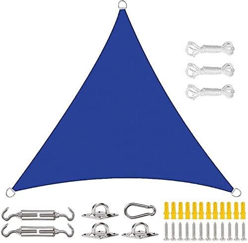 Outdoor Sun Shade Sail for Camping Waterproof Canvas Triangle Sun Shade with Right Angle Windproof Sun Protection Sail (Blue, 3.6x3.6x3.6m)