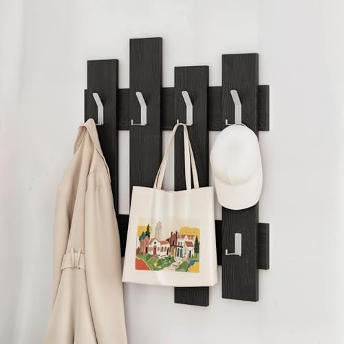 Wandgarderobe mit 8 stabilen Haken| platzsparender Flur Organizer für Mäntel| Taschen und Hüte| modernes Design zur Wandmontage| hohe Belastbarkeit| mehrere Farboptionen| 81 x 64 cm (Schwarze)