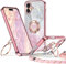 XYZ Cover per iPhone 16, Custodia con Cuore Doppio Anello Stand Lusso Glitter Cellulare, Donne Antiurto Placcato Morbido Protettivo Chiaro iPhone 16, Oro Rosa
