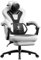 Dowinx Gaming Chair with Footrest, Gaming Chair for Heavy People, Gamer Chairs for Adult with Massage, Computer Chairs with PU for 200lbs (White)