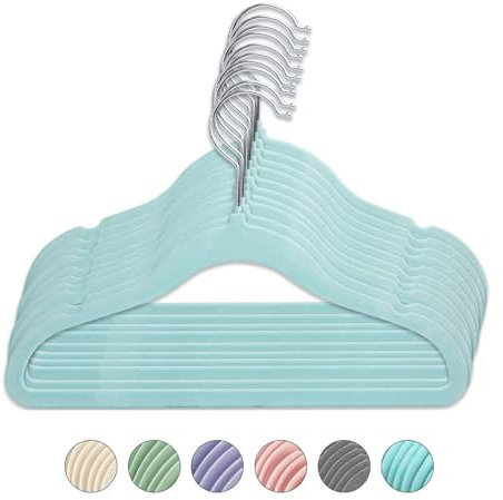 10 Stück Kinderkleiderbügel aus Samt, Baby Kleiderbügel Samt, Hochwertige rutschfeste Kleiderbügel für Kinder, mit 360° Drehbaren Haken, 29,5 x 20,5 cm (Blau)