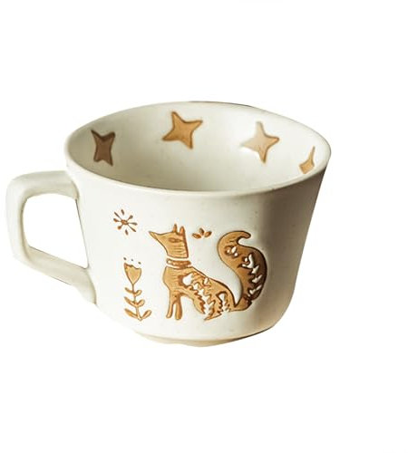 Jarsense 12oz Handcrafted Rustic Ceramic Coffee Mug - Japanese-Inspired Pottery Cup, Orange Fox Design, Dishwasher & Microwave Safe