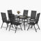 PHI VILLA Garden Table and Chairs Set 6 E-Coating Steel Table and Folding Adjustable Patio Chairs with 7 Seating Positions Outdoor Garden Furniture Sets Patio Set Black