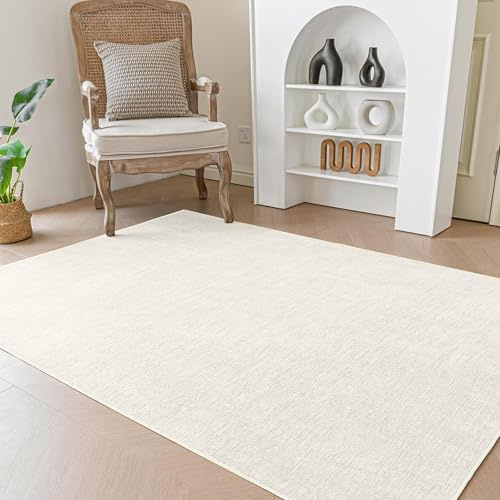 Evitany Teppich Kurzflor Waschbar,Creme Weich Teppich Wohnzimmer,rutschfest Teppiche Schlafzimmer,Kurzflor Teppiche für Kinderzimmer,Weich Carpet Bettvorleger Schlafzimmer(Creme,60 x 120 cm)