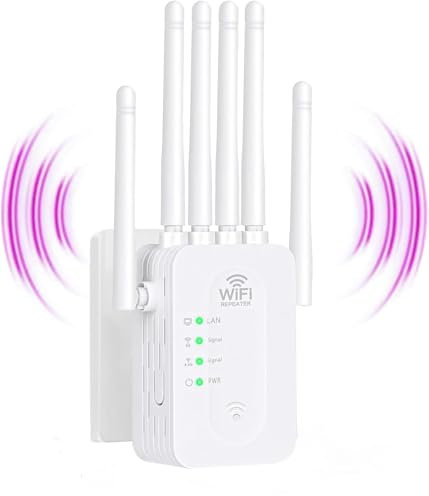Répéteur WiFi Puissant,Amplificateur de Signal WiFi,6 Antennes deTransmission Rapide 2 Ports LAN Répéteur WiFi Extérieur Couverture WiFi de 12000Sq.Ft WiFi Extender Signal Booster (610)