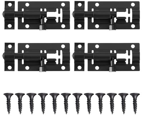 4 PCS Verrou Targette en Acier Inoxydable Loquets Porte Coulissants Verrou Porte con 24 vis Interieure Loquet Serrure Petit Boulons Verrouillage pour Portail Jardin Cabanon Salle Bain Abri Toilettes