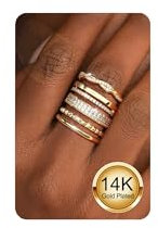 Morfetto Ringe Gold Damen 14K Vergoldete Wasserfest Verlobungsring Set Goldene Ringe Stapelbar Promise Daumenring Statement Goldring Mit Zirkonia Damen Mädchen Größe 57