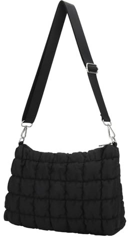 DOB SECHS Puffer Schultertaschen Damen, Groß Crossbody Bag, Cute Baumwolle Quilted Shopper Tasche,Leicht Gesteppte Umhängetasche, Schwarz