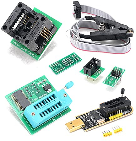CH341A USB-Programmierer-Kit mit SOP8-Clip, EEPROM-Brenner, BIOS-Flasher, SPI-Flash-Programmierer-Kit mit 1,8 V Adapter und 150 mil SOP8-Sockel für 24/25 Serie