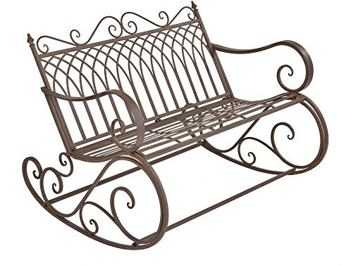 Gartenschaukelbank für 2 Personen - Schaukelbank Metall Outdoor in Rostbraun 85x113x95cm Landhausstil perfekt für Terrasse und Garten