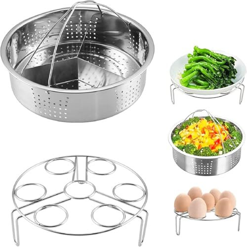 3Pcs Steamer Rack Set Stainless Steel Egg Steamer Basket Rack Divider for Pressure Cooker Instant Pot