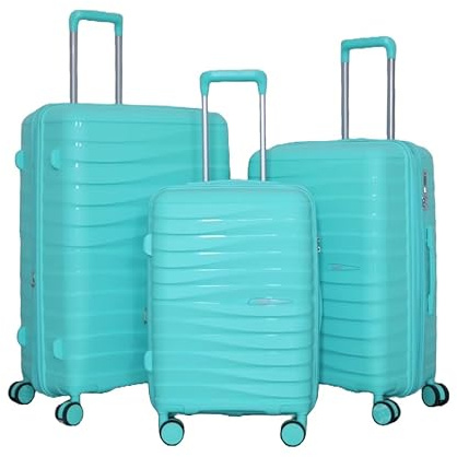 DMS® Kofferset – 3-teiliges Hartschalen Trolley Set aus Polypropylen – Reisekoffer mit 360° Doppelrollen, Hartschalen-Kofferset, 3-teilig, Wellenmuster Design, 360° Rollen, Reisekoffer-Set (Türkis)