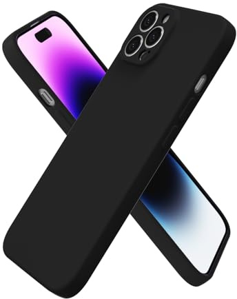 oakxco for iPhone 14 Pro Max Case Silicone, Ultra Slim Thin Phone Case for Women Girls, Plain Solid Color Minimalist Aesthetic Cute Girly Design, Soft Rubber Gel TPU with Camera Cover, Black