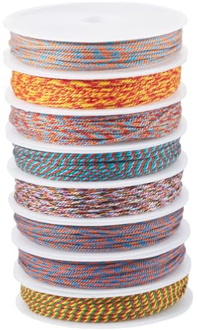 Craftdady Cordón Trenzado de Poliéster de 40M 1mm Hilo Fino Cordón con Carretes Pulsera Colorida Redonda Cuerda Trenzada para Hacer Joyas Manualidades DIY, 8 Colores