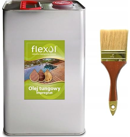 Flexol Huile de tung, imprégnation du bois, huile de tung, 5L, pinceau Flexol