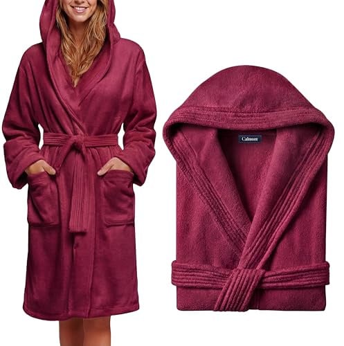 CALMONT Bademantel Damen aus 100% Baumwolle Frottee mit Kapuze I Oeko-Tex | Kuscheliger Morgenmantel für Frauen extra soft und langlebig. Ein Damenbademantel für Wellness & Sauna mit Gürtel und Tasche.