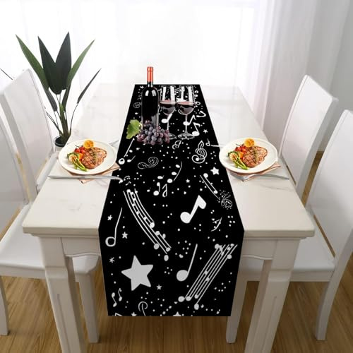 Musik Klavier Tischläufer 40x180 cm Stern Note Küchentischläufer | für Esszimmer Klavier Musik Läufer Dekoration Tischdeko für alle Jahreszeiten