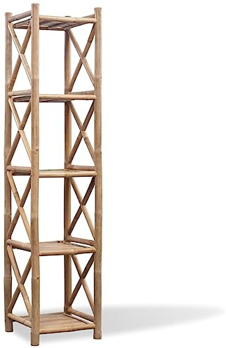 Scaffale in bambù con 5 ripiani, quadrato, 35 x 35 x 152 cm, robusta libreria, versatile per soggiorno, bagno, balcone