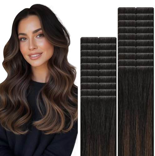 VINBAO Invisi Edge Tape in Haar Extensions Natürliches Schwarz Ombre Schokoladenbraun 18 Zoll 50g 20 Stück Unsichtbares Neue Generation Tape in Haar Extensions Echthaar Nahtlos 18 Zoll #1BT4