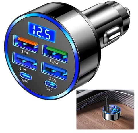 Car Bluetooth Adapter,USB 6 in 1 Super Fast Charger,45W Car Bluetooth Transmitter,for iPhone Android Samsung Galaxy iPad