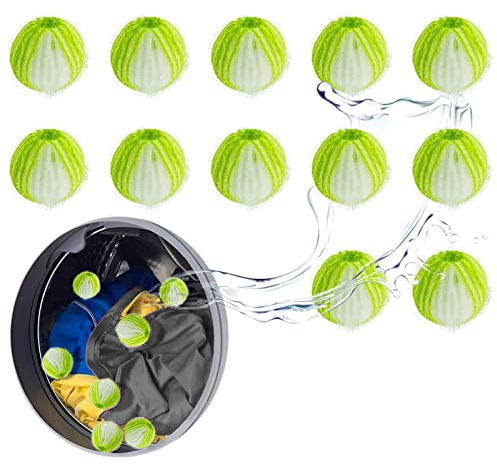 Pack of 12 Pet Hair Remover, Washing Machine, Reusable Washing Balls, Pet Hair Remover for Washing Machine & Dryer, for Removing Dog and Cat Hair, Made of High-Quality Nylon (Green 02)