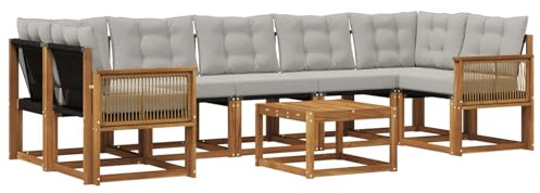 vidaXL Outdoor-Sofagarnitur mit Kissen 8 pcs Natürlich und Hellgrau, Akazienholz Garten Sofa Set, modernes Möbel, langlebige Terrasse Sitzgelegenheiten, Entspannung für deinen Hinterhof